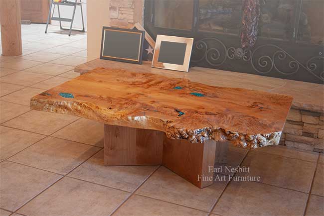 burl coffee table installed